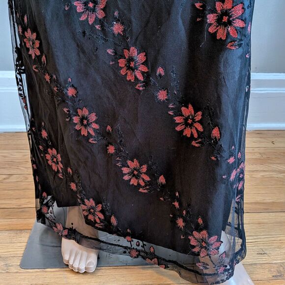 Vintage 90s Morgan & Co Black Floral Maxi Dress Prom Gown Glitter Velvet 11/12 - Picture 5 of 11